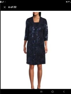 Alex Evenings Navy Blue Sequin Trench Coat